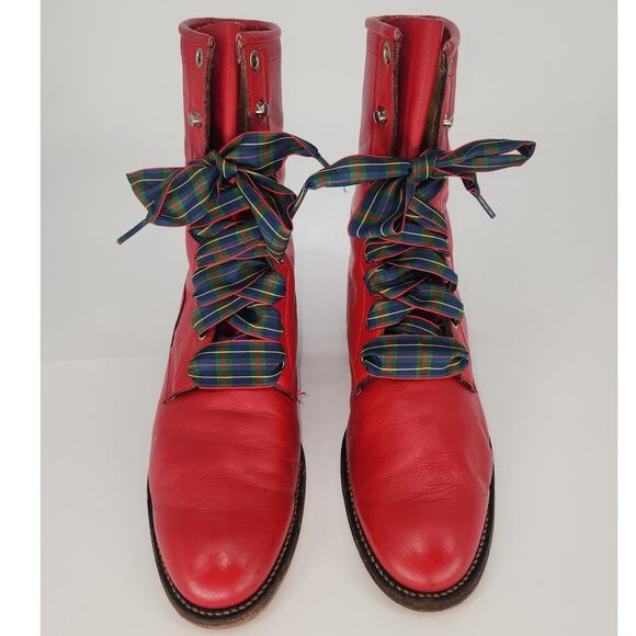 Vintage Justin Red Leather Lace-Up Boots Women’s 7.5B - Picture 3 of 16